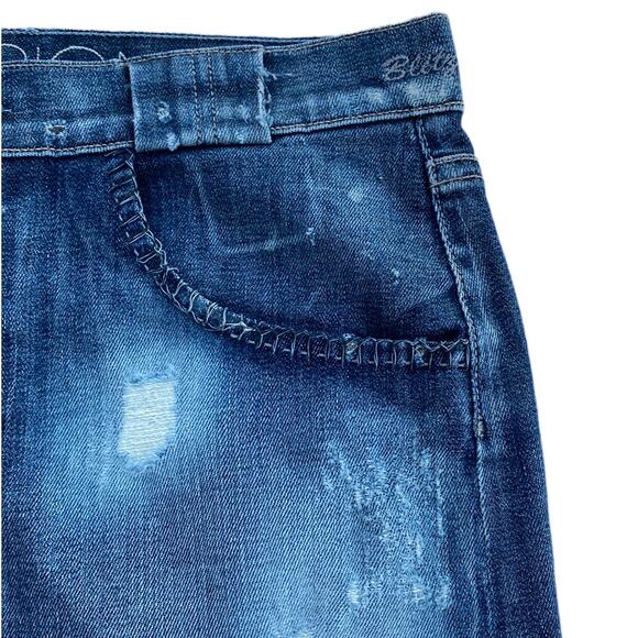 New Goldsign Blitz Embroidered Distressed Button Fly Jean Denim Mini Skirt 27 - Picture 9 of 14